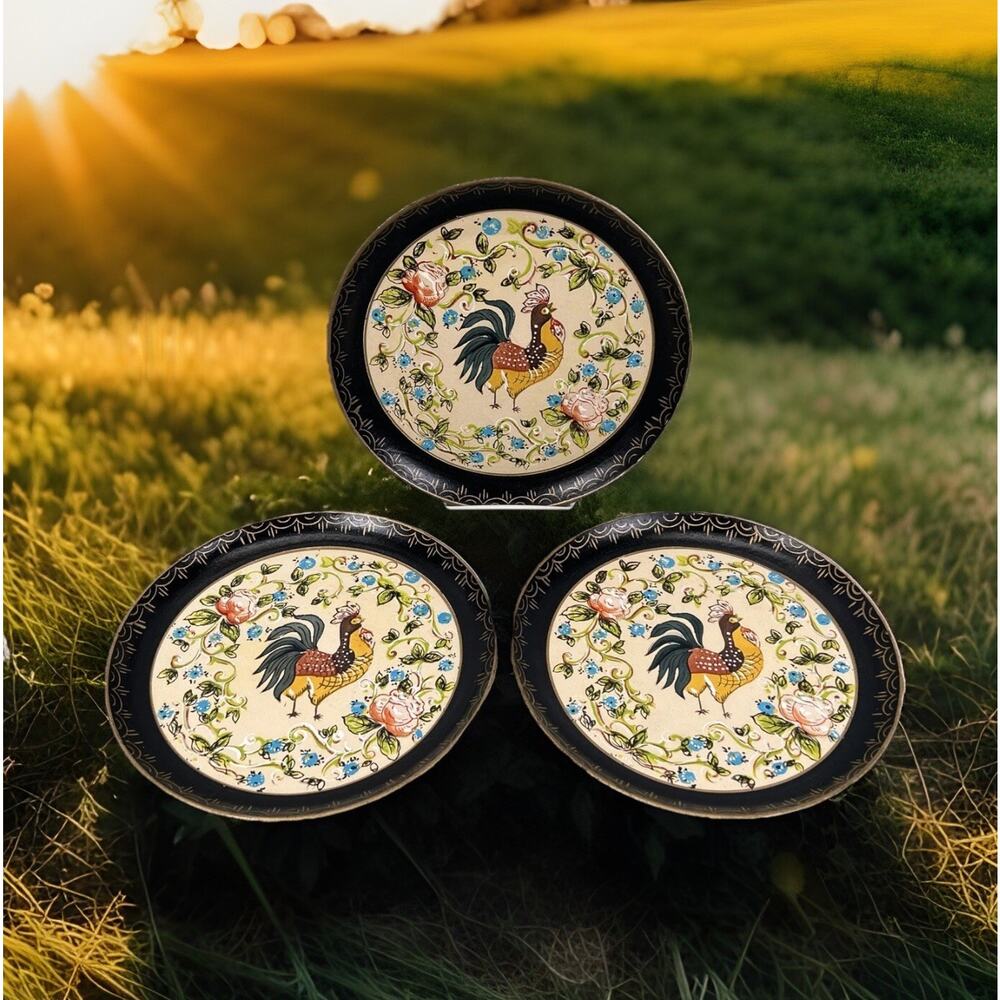 Vintage Rooster Farmhouse Rustic Plates 1940s Hand Painted Isco Japan Rare Art